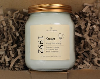 Age 30 Happy Birthday Soya Wax Candle/Choose Your Candle Jar and Fragrance & Add Your Add, Name And Personalised Message/ Brand Sheenashona