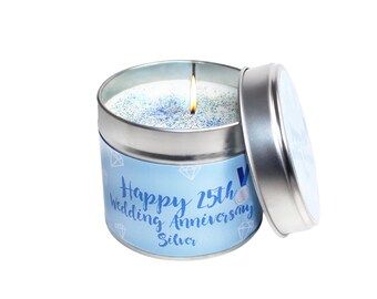25th Silver Wedding Anniversary Scented Soya Wax Candle Tin/ Handmade Soya Wax Candle Tin/ Brand Sheenashona