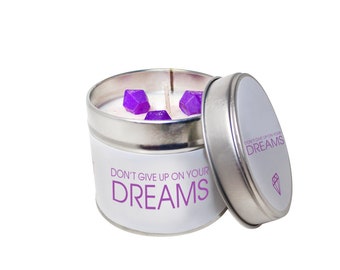 Don't Give Up On Your Dreams Soya Candle Tin/Quote Soya Candle Tins/Handmade Candles/ Vegan Soy Candles/Scented Candles/Brand Sheenashona