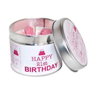 Happy 21st birthday Soya Wax Scented Candle Tin/ Choose Your Fragrance & Label Design/ Candles Handmade In The UK/ Brand Sheenashona