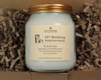 10th Tin Wedding Anniversary Personalised Soya Wax Large Honey Pot Candle /Wedding Anniversary Gift/ Handmade Candles / Brand Sheenashona