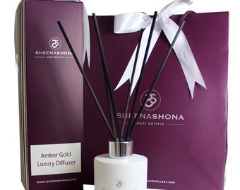 Amber Gold Luxury Reed Diffuser/ Gift Boxed Oil Reed Diffuser/ Scented Oriental Aroma Oil Reed Diffuser/ New Home Gift/ Brand Sheenashona