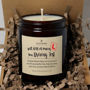 Driving Test Soya Wax Amber Jar Candle/ Apothecary Personalised Well Done On Passing Your Driving Test  / Handmade/ Brand Sheenashona