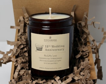 12th Year Linen Wedding Anniversary Personalised Soya Wax Amber Jar Candle /Apothecary Wedding Gift/ Handmade / Brand Sheenashona
