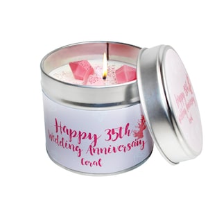 35th Coral Wedding Anniversary Scented Soya Wax Candle/  35th Wedding Anniversary Eco Friendly Soya Wax Gifts/ Brand Sheenashona