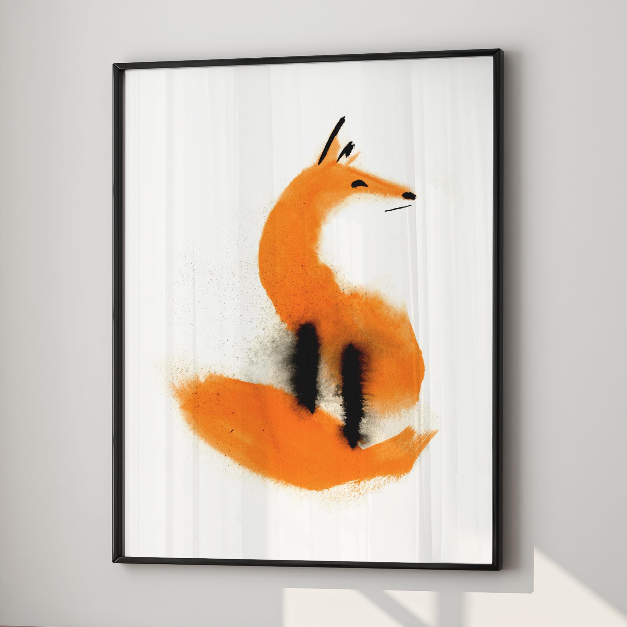モダンなキツネの水彩画：抽象的な水墨画の野生動物のアートプリント