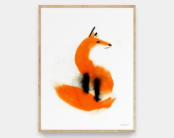 Modern Fox Watercolor Painting - Abstract Wildlife Art, Animal Art, Nature, Fox Print, Cabin Lodge Art