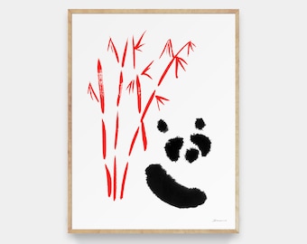 Abstract Panda Painting - Ink, Watercolor, Bamboo, Abstract Animal Art, Contemporary, Asian, Zoo Art, Black and White Art