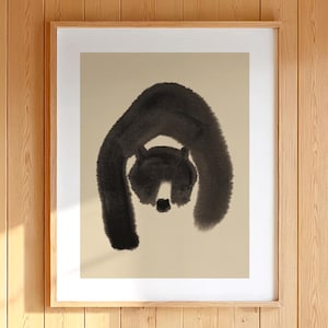 Abstract Black Bear Art: Watercolor Ink Painting Modern Animal Mountain Cabin Art Print
