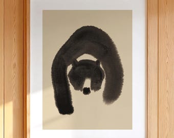 Abstract Black Bear Art: Watercolor Ink Painting Modern Animal Mountain Cabin Art Print