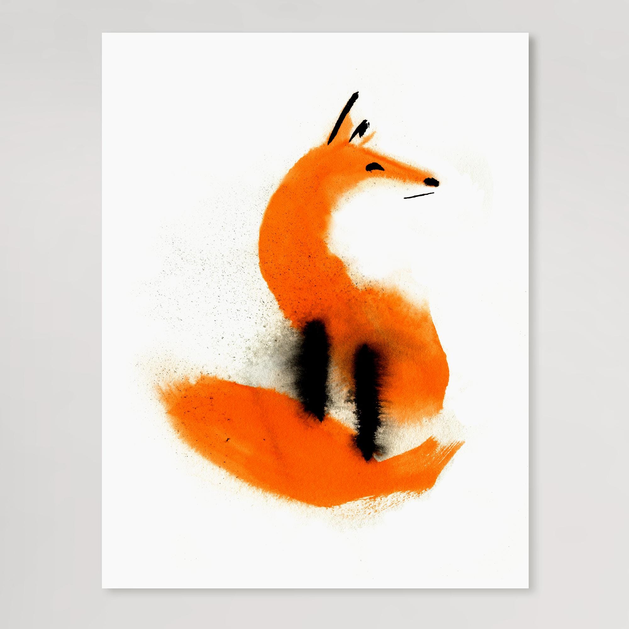 モダンなキツネの水彩画：抽象的な水墨画の野生動物のアートプリント