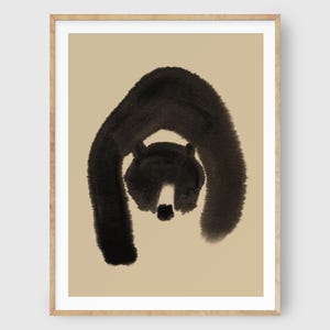 Abstract Black Bear Art: Watercolor Ink Painting Modern Animal Mountain Cabin Art Print