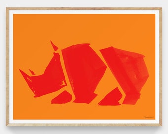 Modern Rhino Print - Ink Painting, Abstract, Wildlife, Safari, Zoo Art, Color Blocks, Modern Art