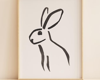 Moderne Kaninchen Tuschemalerei: Abstraktes Kaninchen Aquarell Kunstdruck