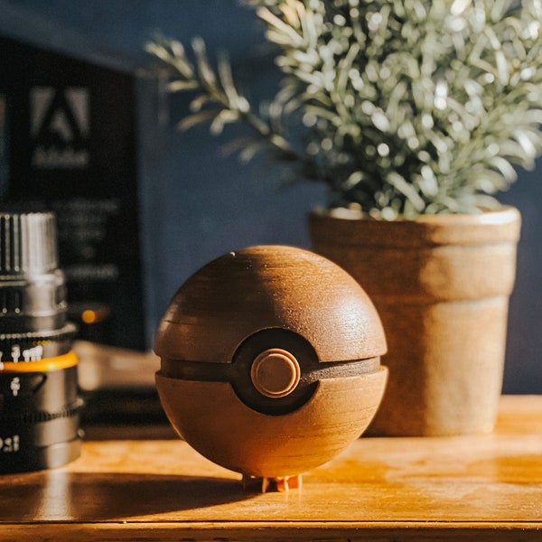 Minimal Wooden Pokeball | Hand-finished 3D Printed Wood