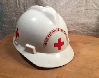 Vintage Retro Cosplay Costume Steampunk 1981 American Red Cross Hard Hat Construction Helmet White