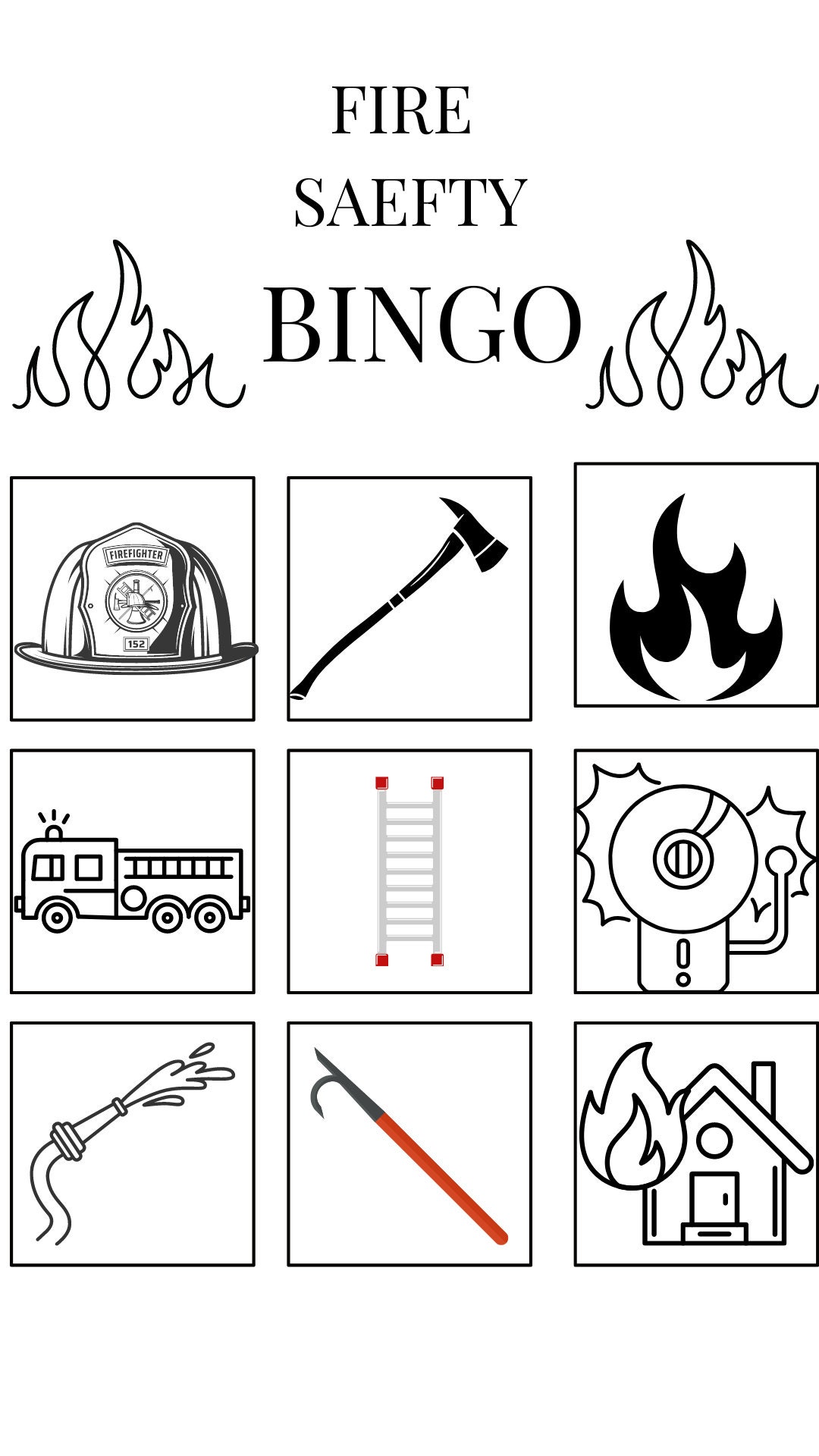 Fire Safety Bingo Set of 10 Bingo Cards Easily Print in B/w or Etsy