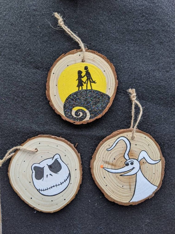 Hand Painted Nightmare Before Christmas Ornaments on wood slices