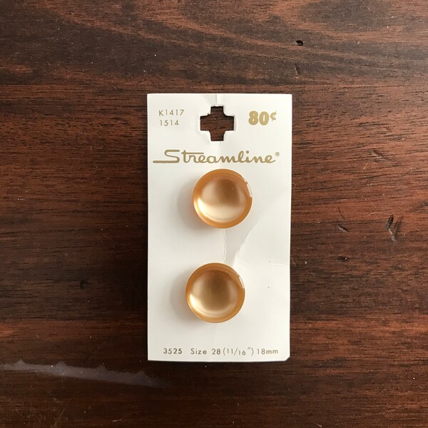 Round Champagne Buttons on Original Card, Beige Pearlized, Self Shanked, Streamline, Made in Japan c.1980s, 11/16", Gold, Copper, Peach