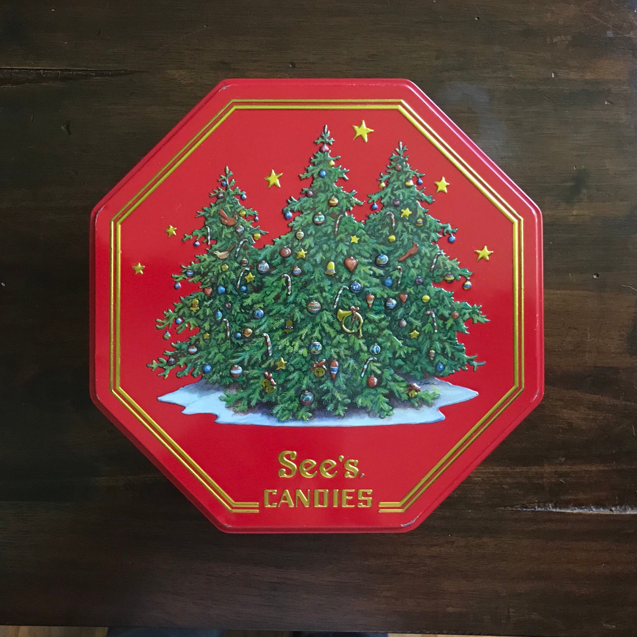Red Christmas Tree Tin Sees Candies c.1998 Octagonal Candy | Etsy