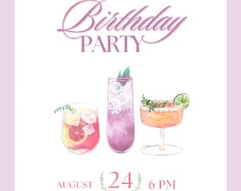 21st Birthday Cocktail Party Invitation, Editable Template (Canva)
