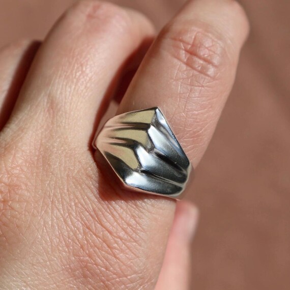 Sterling Statement Ring Silver Geometric Design C… - image 1