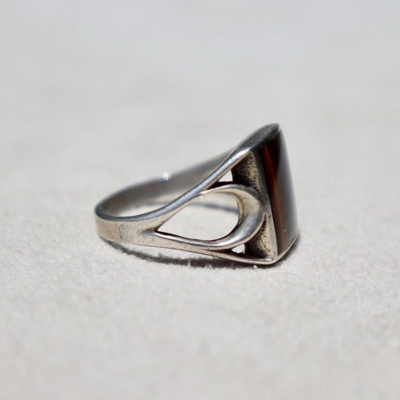 Tigerauge Ring Vintage Sterling Silber Siegelband Siegelband Siebziger Retro Edelstein Schmuck Handgemacht Statement Stück Geburtstag Geschenk Mädchen Bild 6
