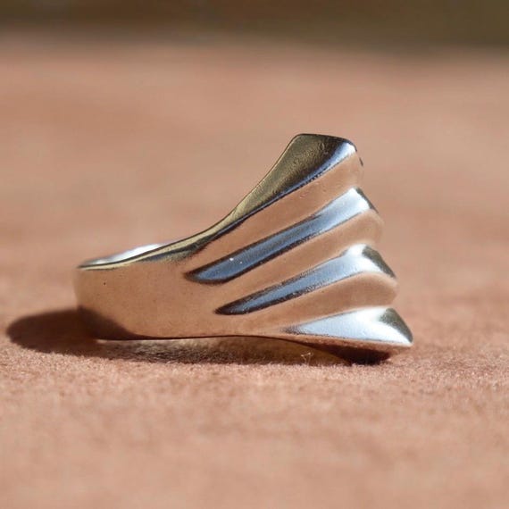 Sterling Statement Ring Silver Geometric Design C… - image 4