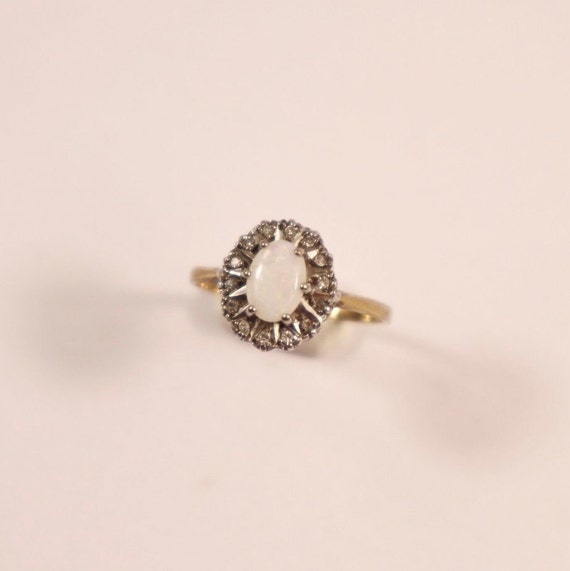 9k Yellow + White Gold Opal + Diamond Ring