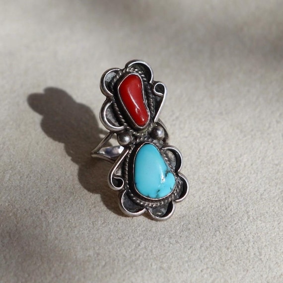 Turquoise Statement Ring Sterling Silver Southwes… - image 8