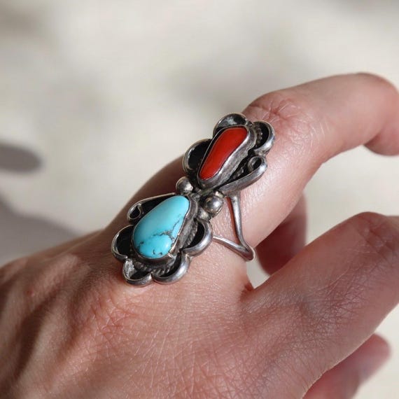 Turquoise Statement Ring Sterling Silver Southwes… - image 2