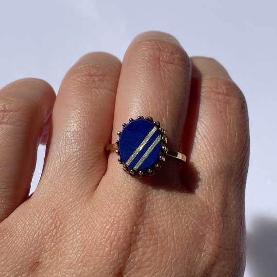 10k Gold Lapis Lazuli Ring With Gold Inlay - image 2