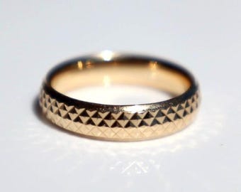 14k Gold Ring Gold Textured Diamond Cut Classic Band Minimalist Style Turkish Handmade Wedding Jewelry Anniversary Gift Pinky Size Dainty