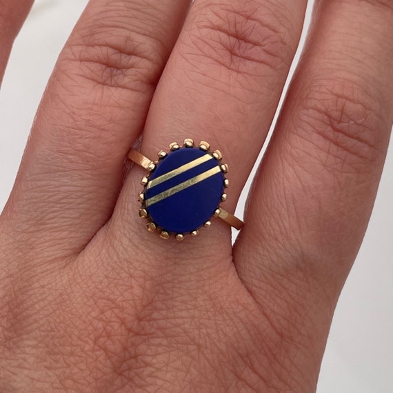 10k Gold Lapis Lazuli Ring With Gold Inlay - image 7