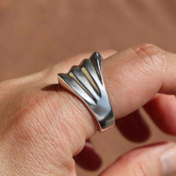 Sterling Statement Ring Silver Geometric Design C… - image 5