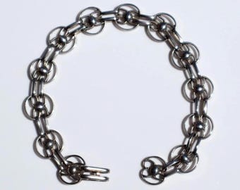 Silver Daisy Bracelet Vintage Style Modernist Design Hook Clasp Chain Link Abstract Jewelry Handmade Piece Statement Accessory Unique Gift