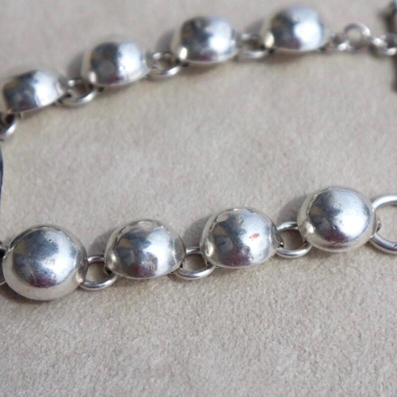 Handcrafted Silver Bracelet Taxco Sterling Jewelry Snowflake Jasper Stone Mexican Vintage Piece Statement Accessory Modernist Design Black Stone Detail Toggle Clasp Feature Artisan Quality Collectible Treasure Gift Idea Special Occasion