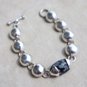 Taxco Sterling Bracelet Snowflake Jasper Statement Jewelry Mexican Silver Vintage Piece Handcrafted Design Modernist Style Black Stone image 8