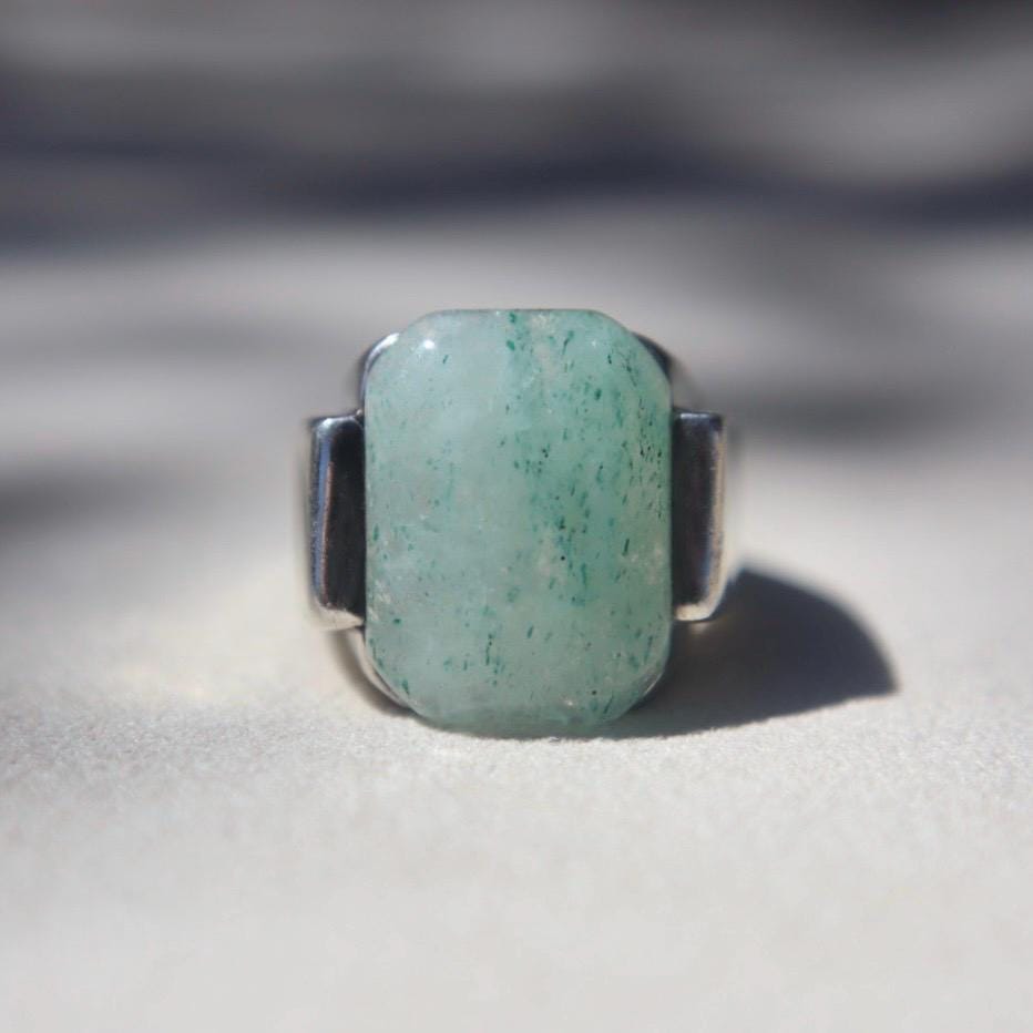 Art Deco Style Sterling Silver + Jade Ring