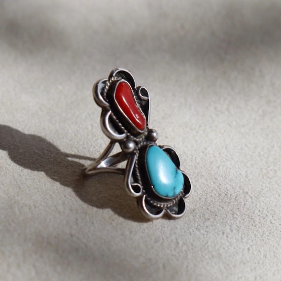 Turquoise Statement Ring Sterling Silver Southwes… - image 4
