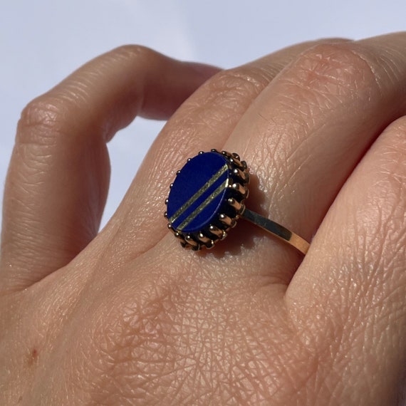 10k Gold Lapis Lazuli Ring With Gold Inlay - image 3