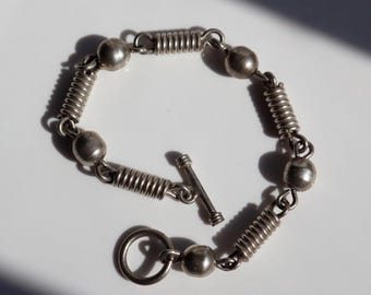 Silver Chunky 90s Toggle Clasp Bracelet Sterling 925 Grunge Y2k Jewelry Vintage Handmade Statement Unisex Accessory Masculine Style Retro