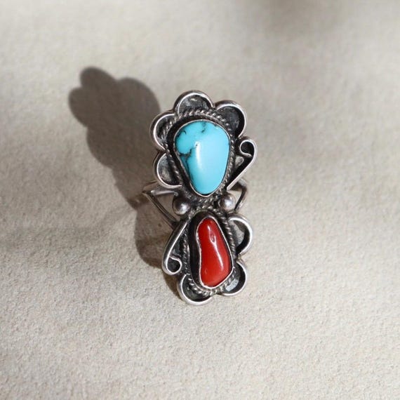 Turquoise Statement Ring Sterling Silver Southwes… - image 7