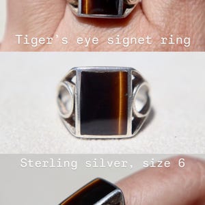 Seventies Retro Ring Vintage Tigers Eye Gemstone Sterling Silver Band Handmade Artisan Statement Jewelry Ornate Signet Style Ring Natural Stone Band Birthday Anniversary Gift Men Boyfriend Classic Vintage Silver Ring Authentic Retro