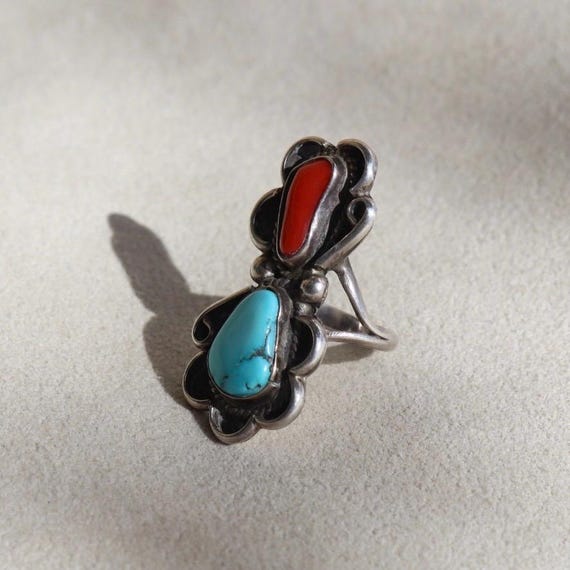 Turquoise Statement Ring Sterling Silver Southwes… - image 5