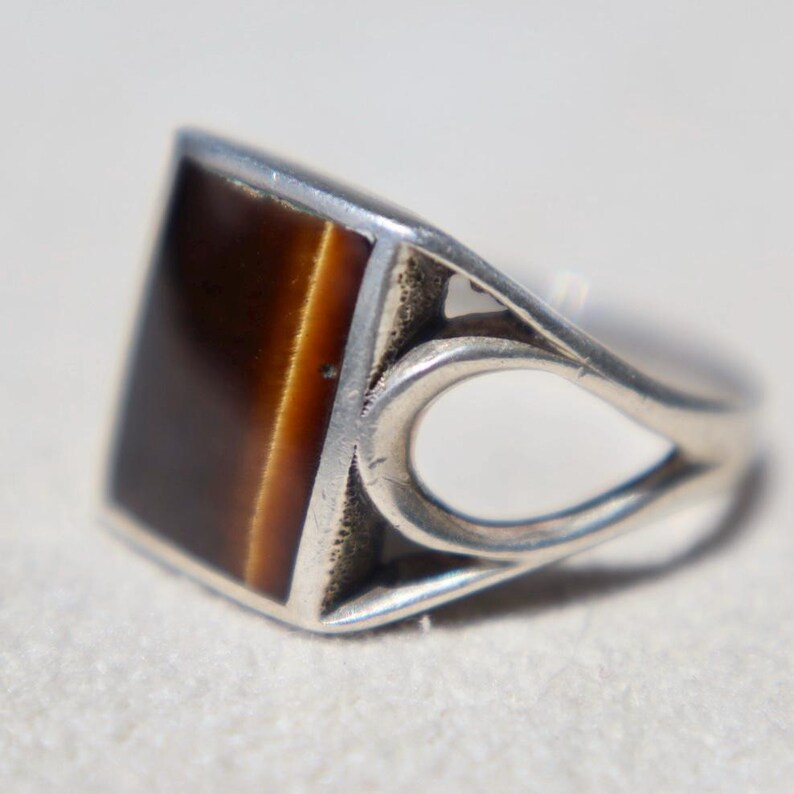 Tigerauge Ring Vintage Sterling Silber Siegelband Siegelband Siebziger Retro Edelstein Schmuck Handgemacht Statement Stück Geburtstag Geschenk Mädchen Bild 10