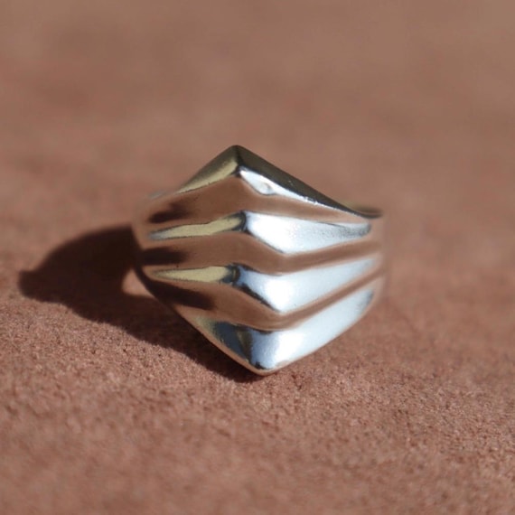 Sterling Statement Ring Silver Geometric Design C… - image 2