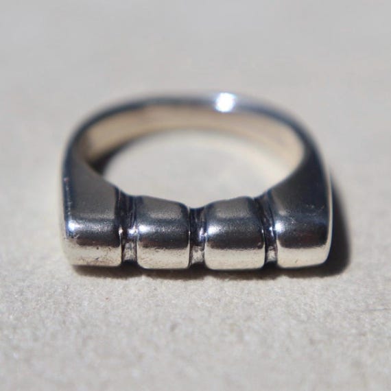Sterling Silver Ring Vintage Style Minimalist Design Geometric Band Modern Look Architectural Statement Piece Jewelry Everyday Accessory