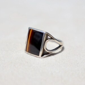 Birthday Gift Ring Vintage Tigers Eye Gemstone Sterling Silver Band Seventies Retro Handmade Artisan Statement Jewelry Signet Style Ring Ornate Silver Band Anniversary Gift Men Boyfriend Natural Stone Ring Classic Vintage Accessory