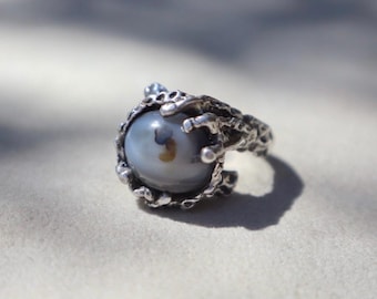 Vintage Achat Schmuck Statement Stück Brutalist Design Sterling Silber Marmor Ring Chunky Style Unisex Accessoire Handmade Art Modernist